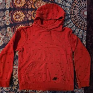 Nike Red Hoodie with Repeating Mini Swoosh Pattern